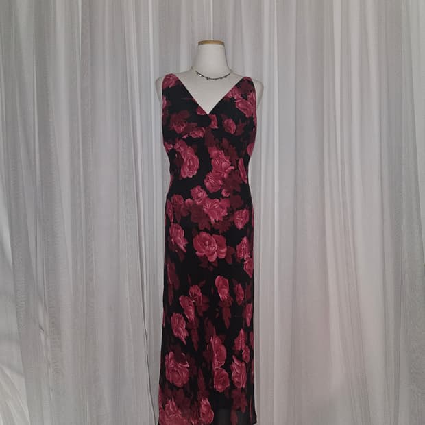 빈티지 히메 로즈쉐이드 쉬폰 드레스