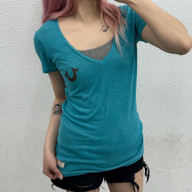 트루릴리젼 딱붙핏 블루 브이 반팔 XS