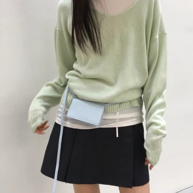 브리드 실크 브이넥니트 민트 (새상품)