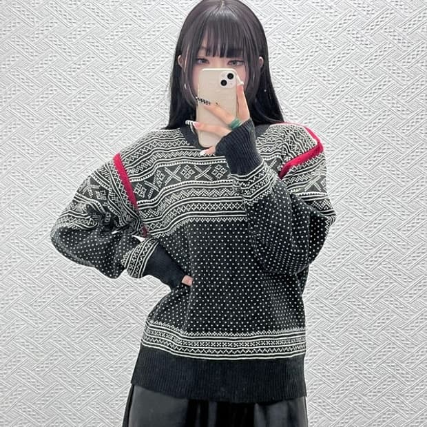 빈티지 히피 에스닉 보헤미안 패턴 뜨개 니트 F C10306