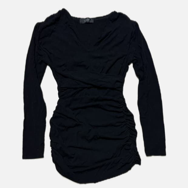 셔링 디테일 원피스 블랙 