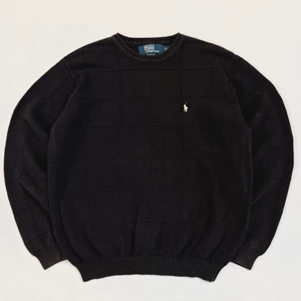 폴로 랄프로렌 스퀘어 짜임 케이블 니트 블랙