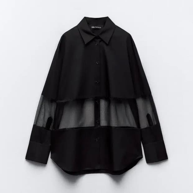자라 오간자 콤비 오버사이즈 셔츠 (사이즈 XS / 크게 나옴!!)