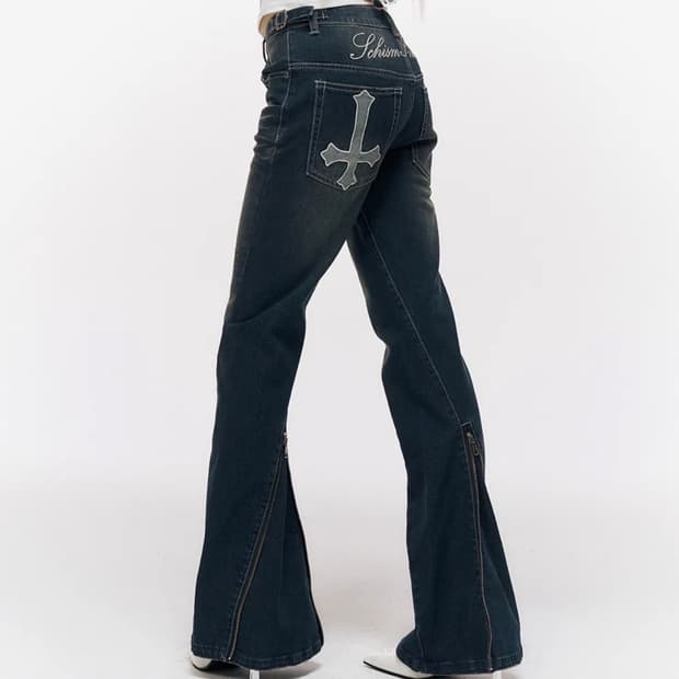 스키즘 인듀싱 TWISTED BACK ZIPPER HEM JEANS BL