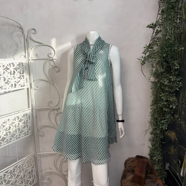 Mint brown chiffon stripe halter ops
