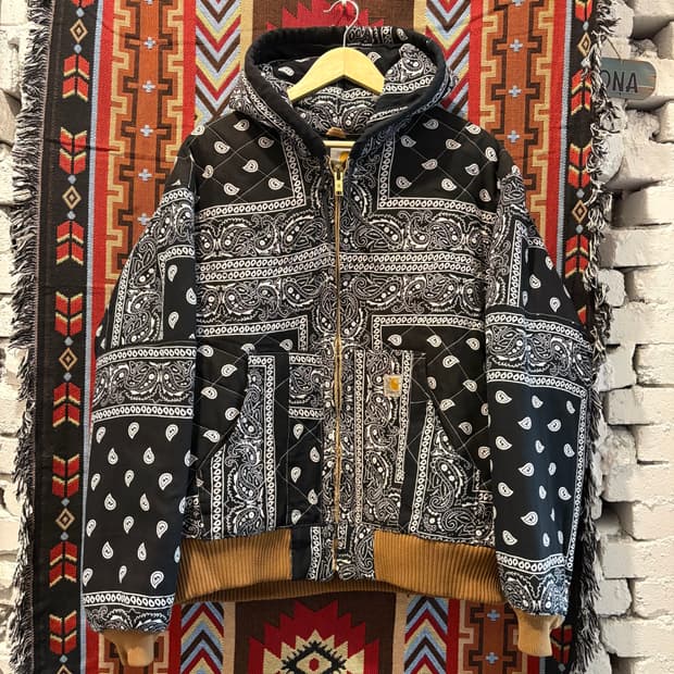 90s 칼하트 j130 반다나 커스텀 후드 워크 자켓