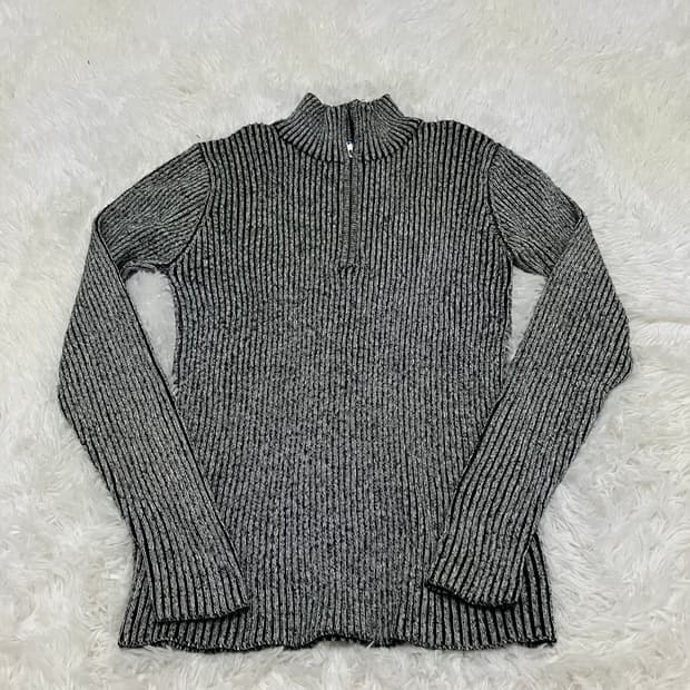 빈티지 그레이 반집업 스트라이프 폴라 니트 908 y2k 스트릿 모리 갸