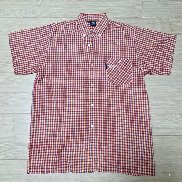 [L] 00s stussy made in USA 체크 하프 셔츠