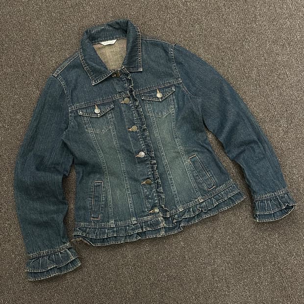 M)재패니즈 빈티지 여성 프릴 디테일 중청 데님자켓