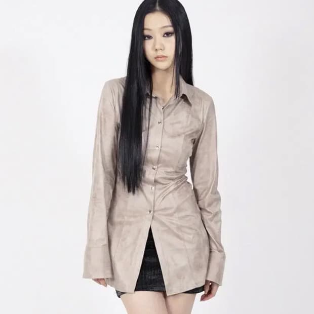 달링유어배드 빈티지 스웨이드 롱 셔츠