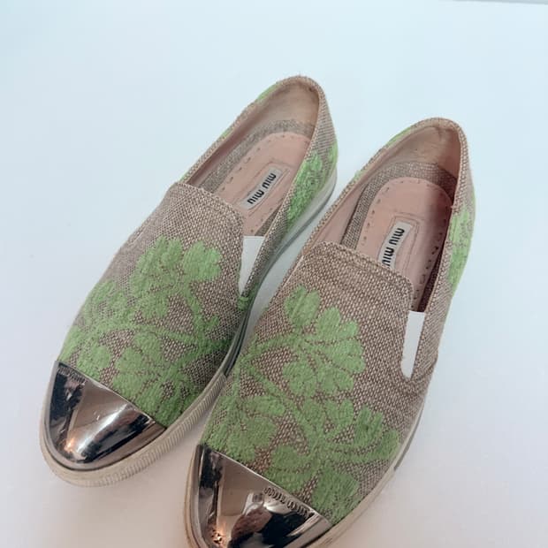 MIU MIU 미우미우 플로럴 캔버스 슬립온 스니커즈 36.5(230)