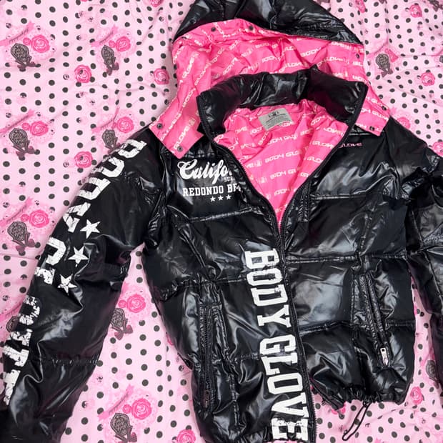 오네갸루 블랙 핫핑크 빈티지 패딩