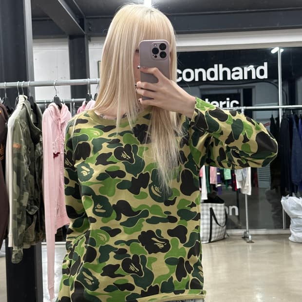 베이프 ABC 그린 카모 긴팔 롱슬리브 