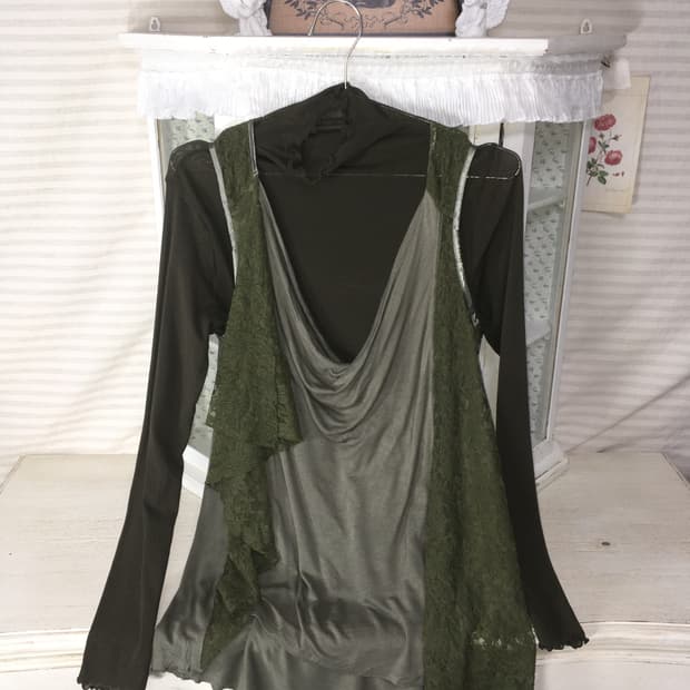 Set)카키 아카이브 레이어드 슬리브리스+카키 블라우스