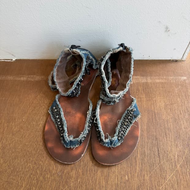 빈티지 체인 데님 샌들