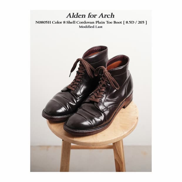 알든 모디파이드 라스트 버건디 코도반 플레인토 부츠 8.5D 사이즈