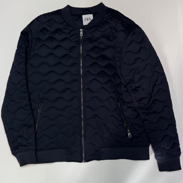 자라 ZARA 물결 퀄팅 봄버 자켓 2XL 네이비