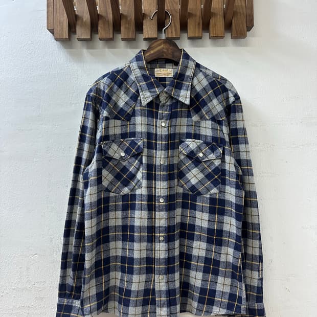 Jpn Lee Sportswear 네이비 체크 플란넬 웨스턴 셔츠