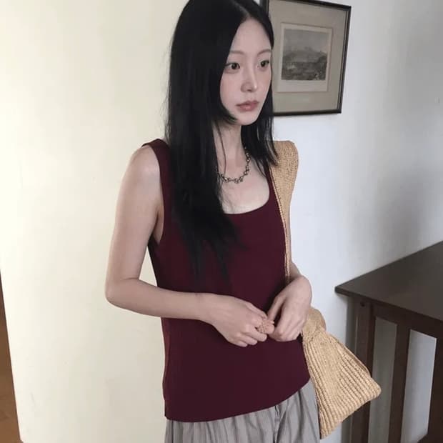 하우유 어보이 딥유넥 컬러 골지 나시티