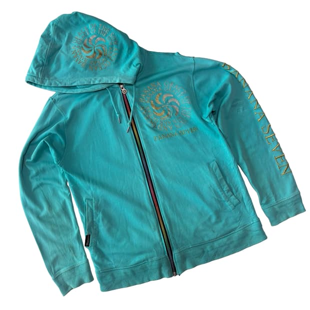 바나나세븐 글리터 로고 민트 후드 집업