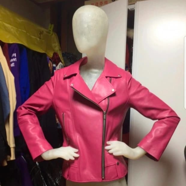 라이더 자켓 분홍