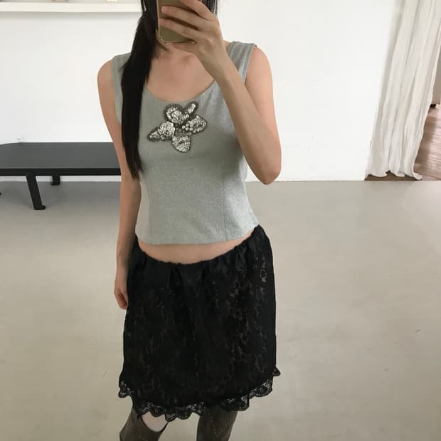 vintage silver beaded sleeveless top