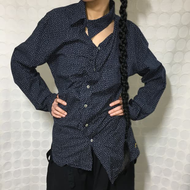 비비안 웨스트우드 어시메트릭 드레이프 칼라 셔츠