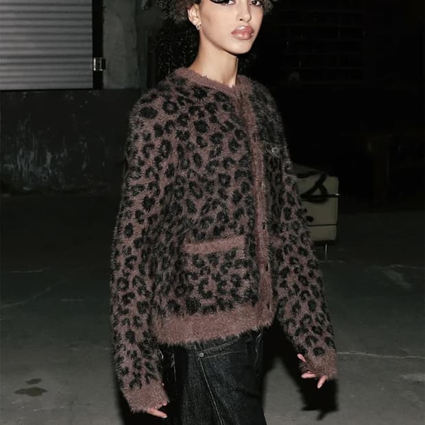 배드블러드 레오파드 모헤어 가디건 m