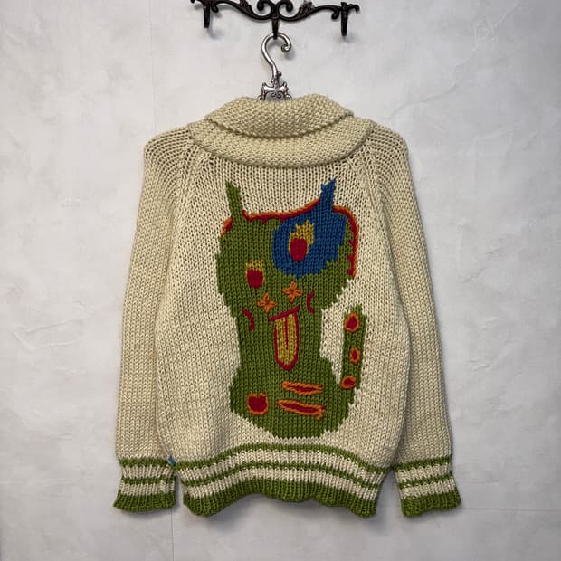 Ivory freaky monster cowichan knit zipup