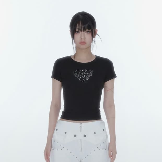 Flower Heart Baby Tee Black