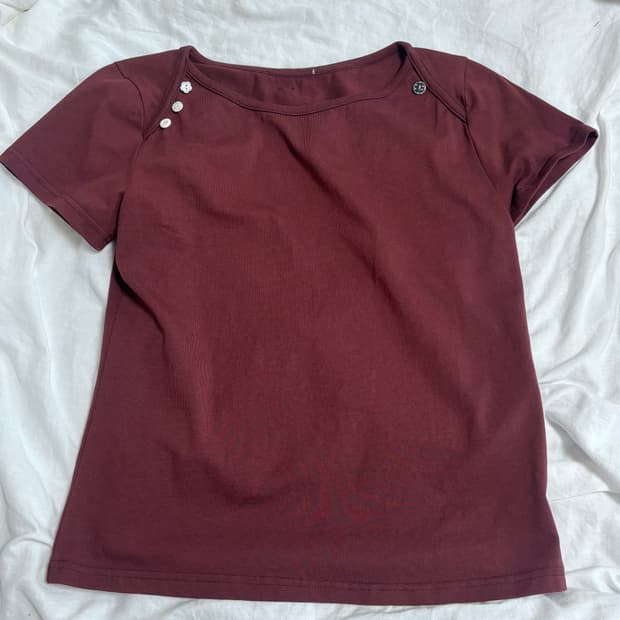 오헤시오/DOT BUTTON T-SHIRT, BURGUNDY 