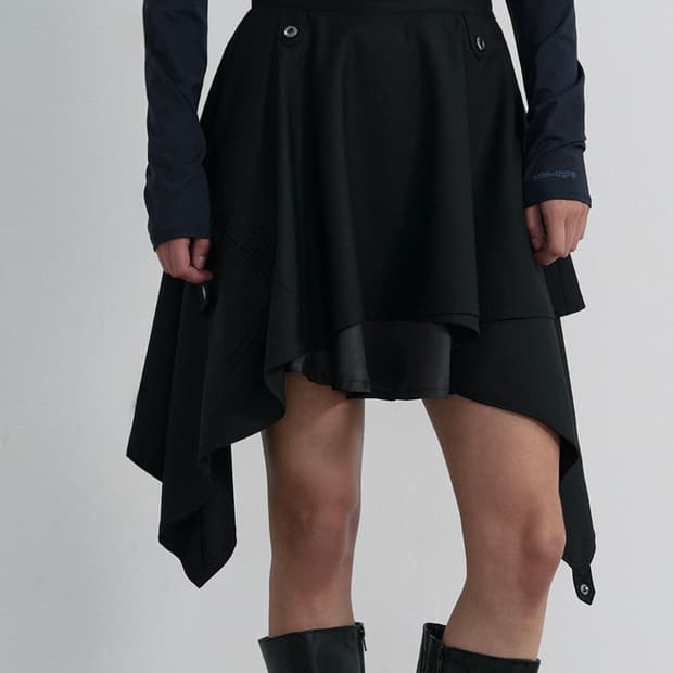 우알롱 어시메트릭 언발란스 레이어드 스커트 블랙
