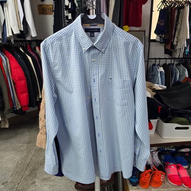 타미힐피거 하늘색 체크 셔츠 (1356)