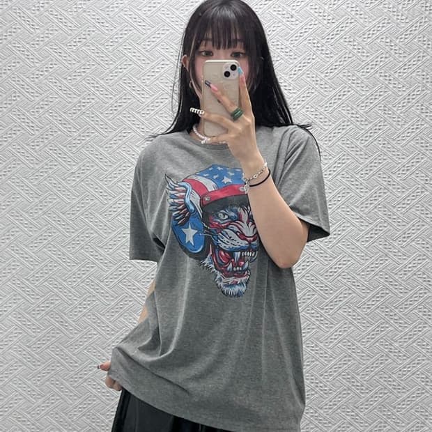 아메리칸 빈티지 스트릿 펑크 모터 레이싱 반팔티 L C13131