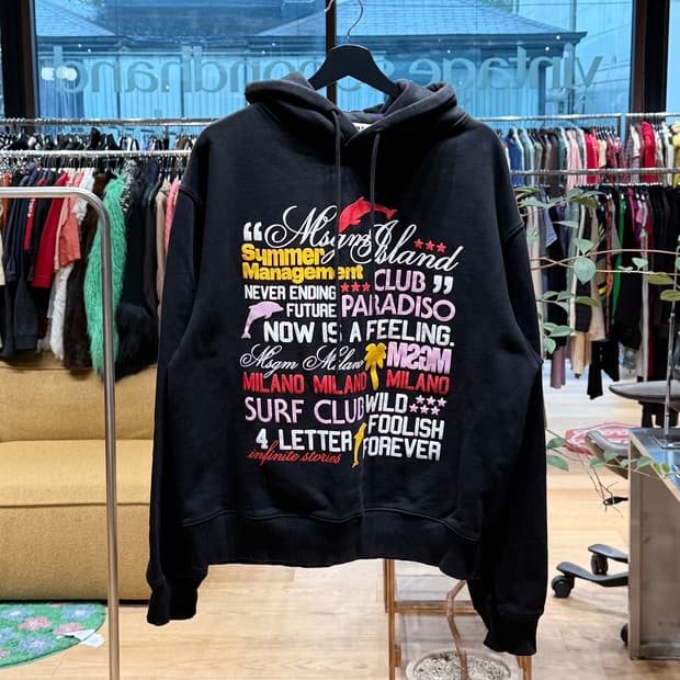 msgm 블랙 그래픽과 로고 프린팅 후디 