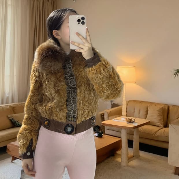 빈티지 라쿤퍼 칼라 양털 토스카나 코트