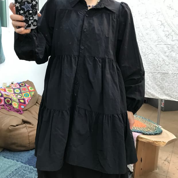 빈티지 여성 검정 셔츠 캉캉 원피스 