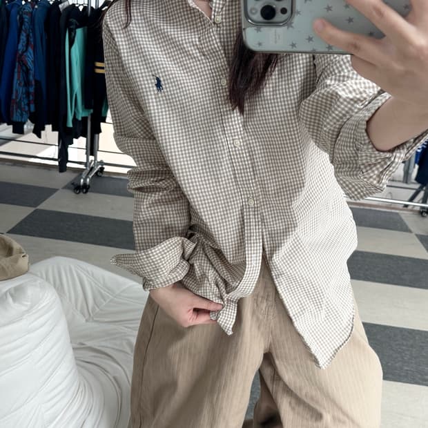 폴로 랄프로렌 베이지 깅엄체크 셔츠 