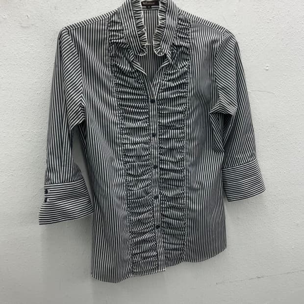 스트라이프 러플 블라우스