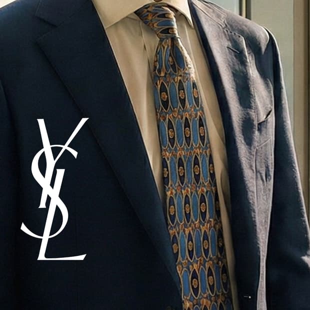 입생로랑 실크 블루 아르데코 패턴 넥타이 9.7cm 새제품 K1825
