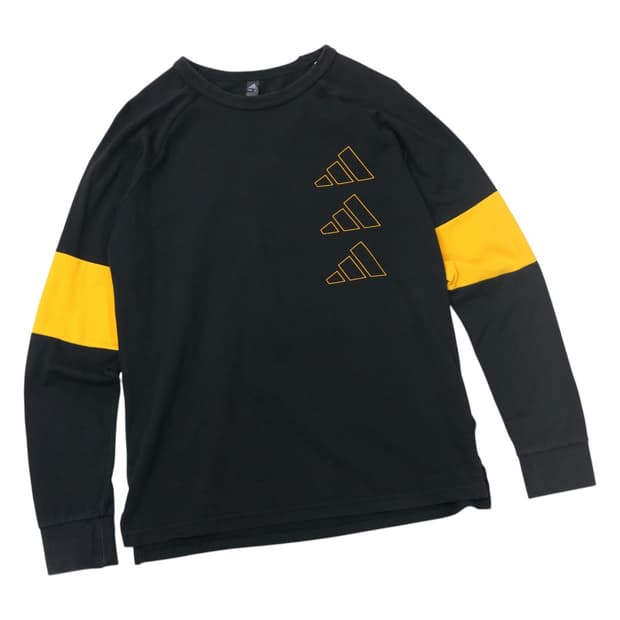 아디다스 옐로우 블록 포인트 블랙 롱슬리브 티셔츠 (160)
