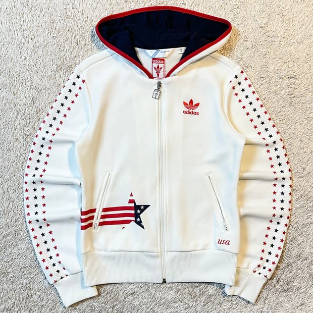 대장급) 아디다스 USA 성조기 후드 트랙탑 져지 화이트