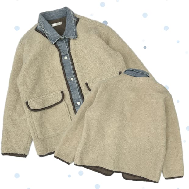 MUZON 청자켓 레이어드 양털 아우터 아메카지 그런지 자켓 무스탕