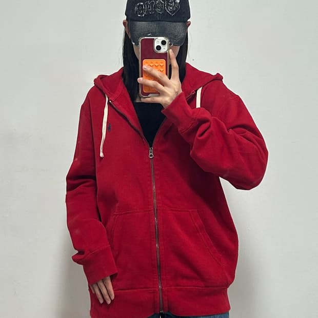 폴로 랄프로렌 신형QR 포니로고 써멀 후드집업 레드