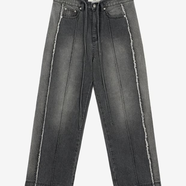 다이닛 STRING BELT RAW EDGE JEANS IN BLACK