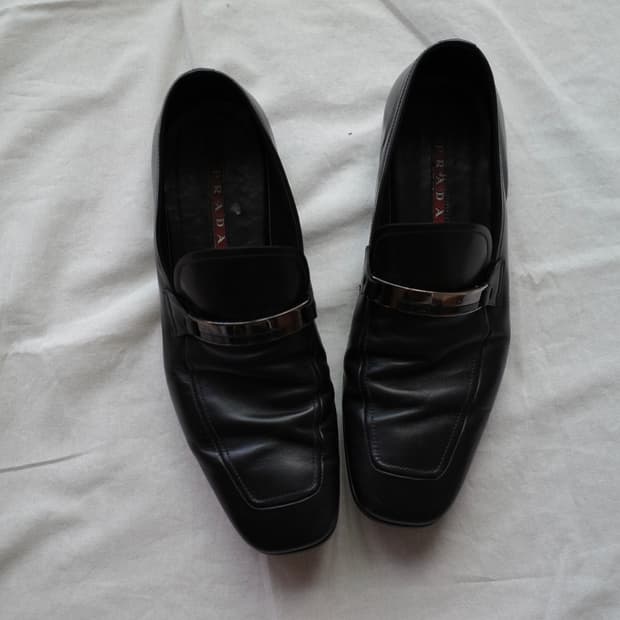Prada Sports Silver Tab Loafers