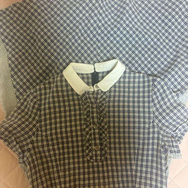 모리걸 하구미 체크 롱 원피스 단추 레이스 배색 레이어드 소녀