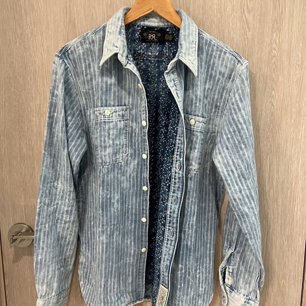 rrl 인디고 스트라이프 더블페이스 워크셔츠