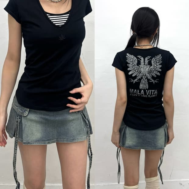 Y2K print slim fit top