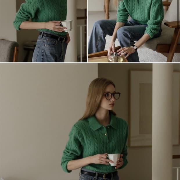 틸아이다이 케이블 니트 그린